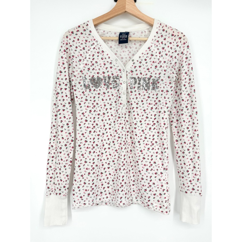 Victoria's Secret PINK Y2K Floral Bling‎ Sequin Henley Long Sleeve Shirt